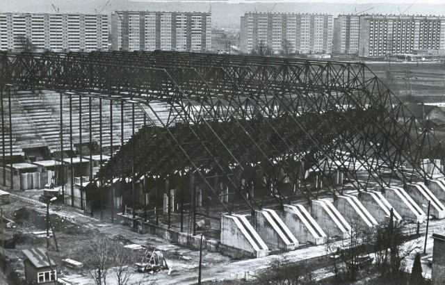 Budowa hali widowiskowo-sportowej na Podpromiu, fotografia z 1979 roku