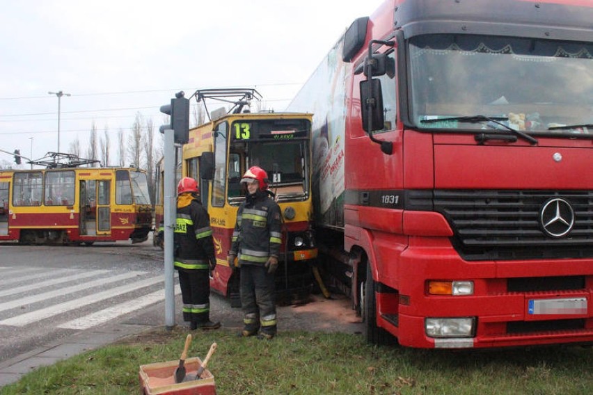 Na skrzyżowaniu Aleksandrowskiej i Kaczeńcowej ciężarówka...