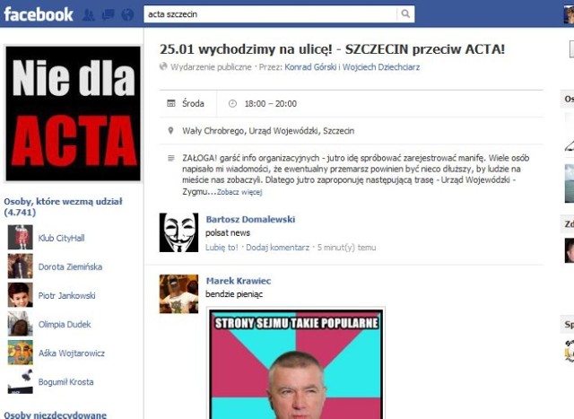 Ponad 4 tysiące szczecinian mówi "nie" dla ACTA. W środę protest