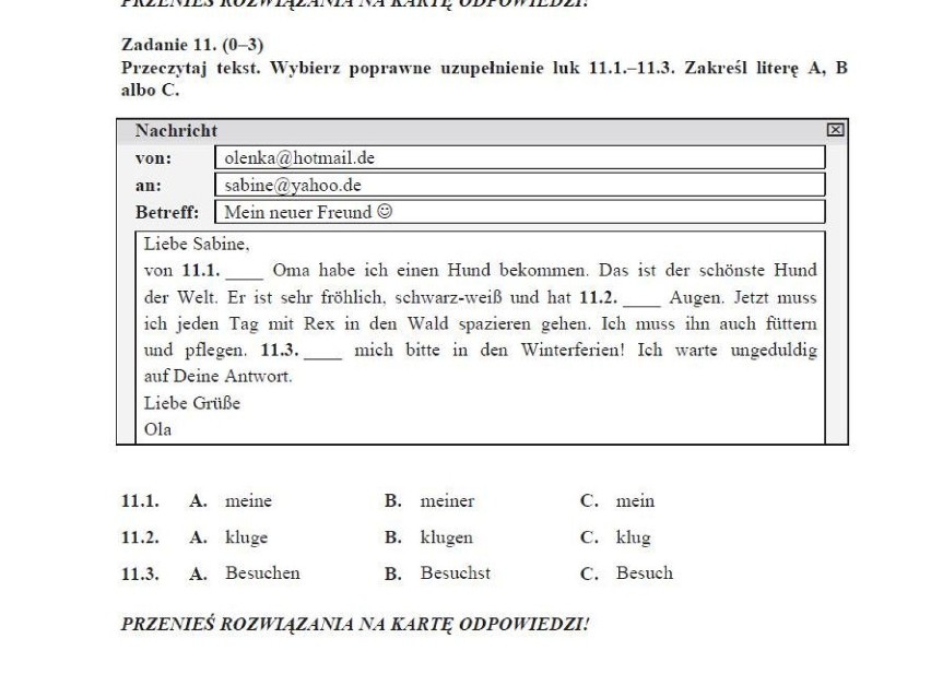 Próbny egzamin gimnazjalny 2012/2013: Język angielski i niemiecki [pytania, odpowiedzi]