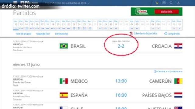 Mundial 2014 Brazylia: FIFA zaliczyła wpadkę przed meczem Brazylia - Chorwacja