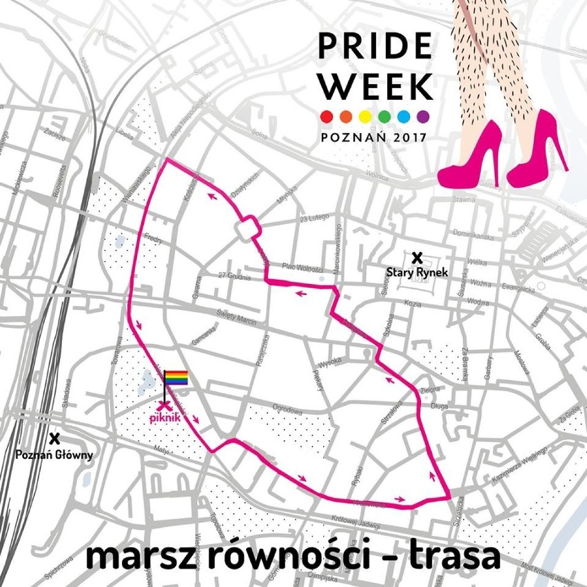 Marsz Równości 2017 w Poznaniu - trasa