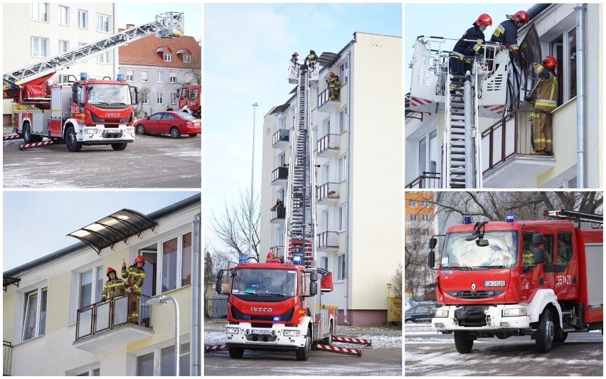 Akcja straży pożarnej na ulicy Dziewińskiej we Włocławku