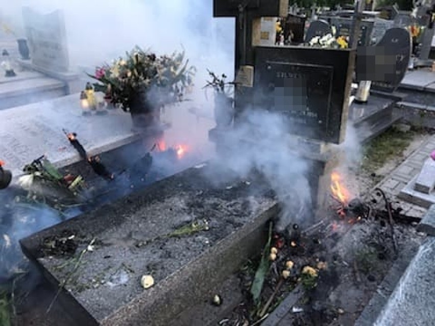 Pożar na cmentarzu w Brześciu Kujawskim [zdjęcia]