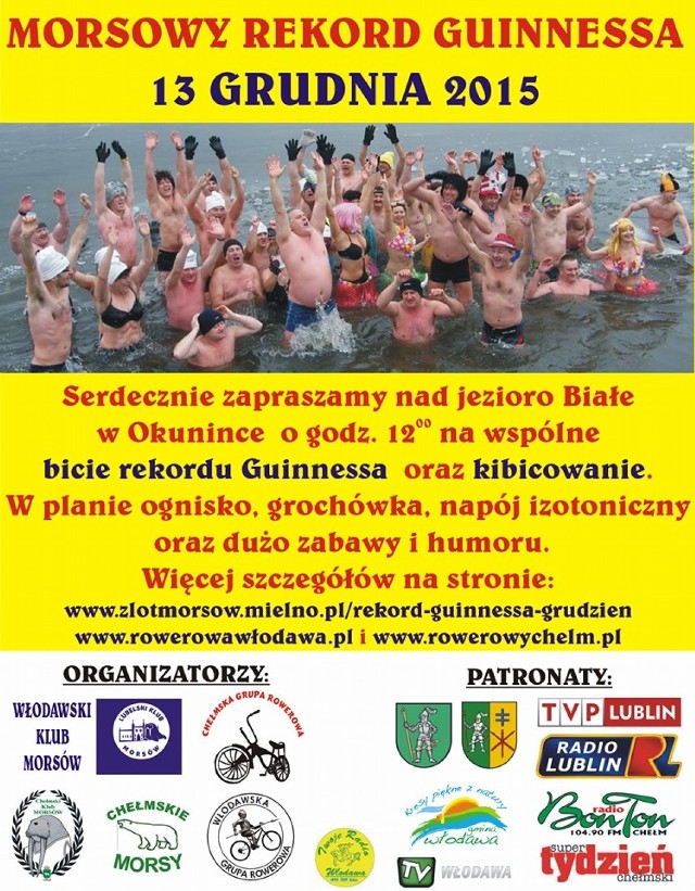 Zbiórka odważnych chętnych w niedzielę, 13 grudnia o godzinie 12 na plaży MOSiR nad Jeziorem Białym w Okunince