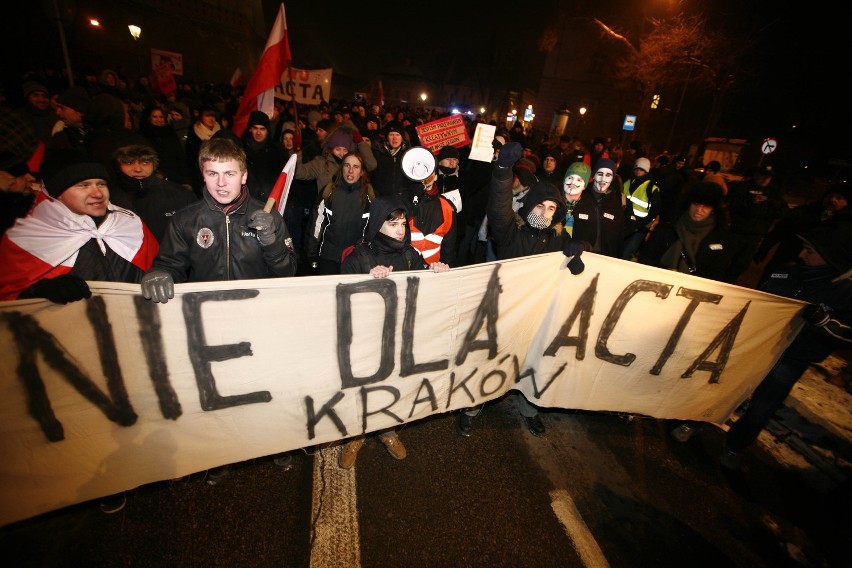 Kraków: II protest &quot;Nie dla ACTA&quot; [ZDJĘCIA]