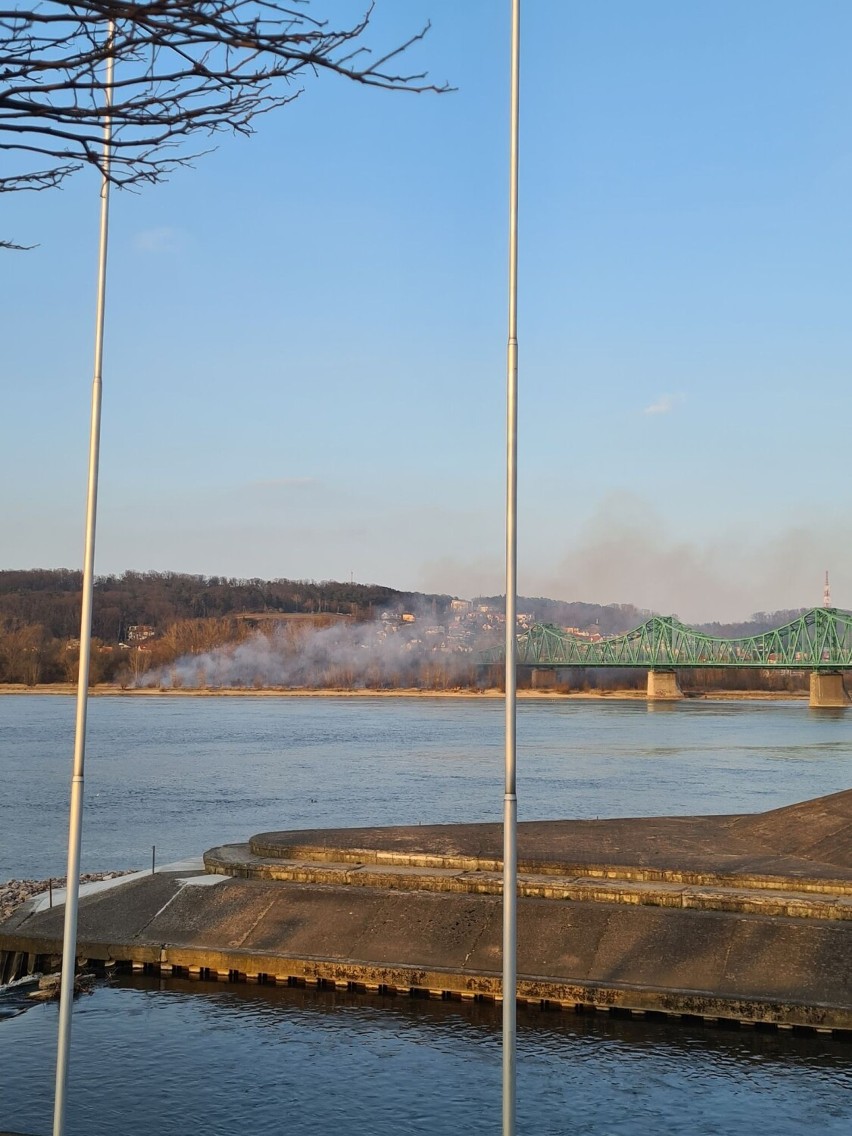 Pożar traw przy moście we Włocławku