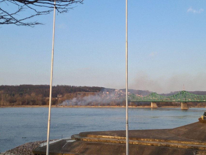 Pożar traw przy moście we Włocławku