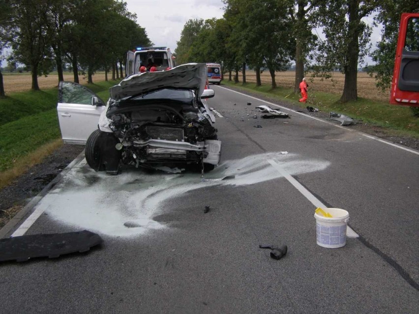 Wypadek na DK 22 za miejscowością Cisy [ZDJĘCIA]. Cztery osoby ranne, przyleciał śmigłowiec Lotniczego Pogotowia Ratunkowego