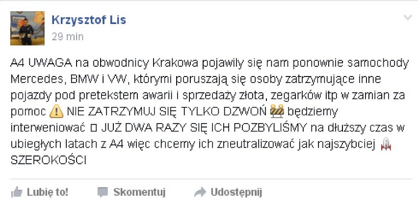 Uwaga na oszustów na A4. Powrócili "handlarze złotem"