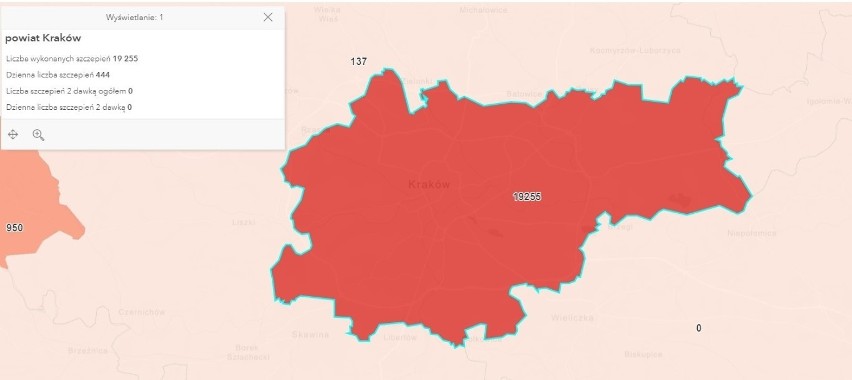 Kraków - 19 tys. 255 szczepień

Powiaty Małopolski z liczbą...