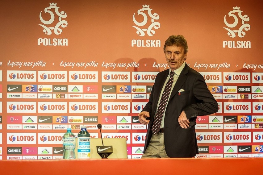 Zbigniew Boniek w centrum prasowym na stadionie w Gdańsku...