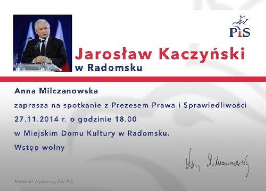 Prezes PiS Jarosław Kaczyński przyjedzie do Radomska