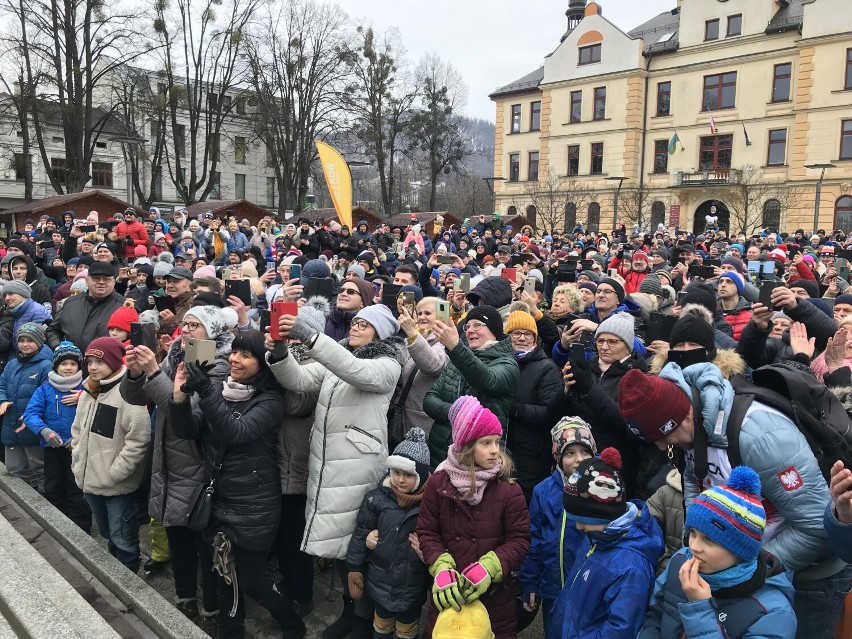 Powitanie Piotra Żyły i Pawła Wąska na ustrońskim Rynku....