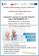 Gm. Miłoradz. Darmowe szkolenie komputerowe i internetowe dla seniorów w wieku 65+. Trwa nabór chętnych