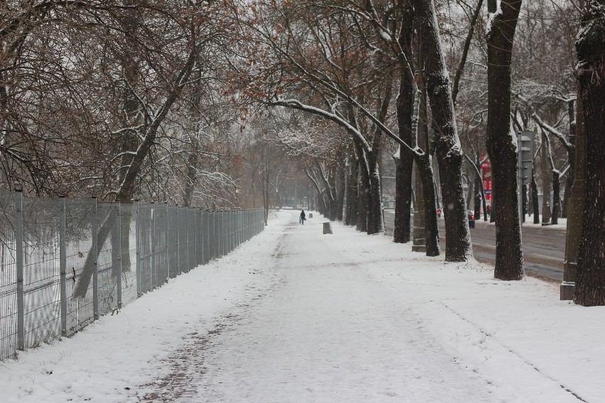 Zima w Lublinie. Chodnik przy al. Piłsudskiego