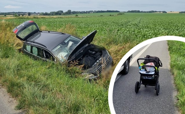 Osobowy volkswagen zjechał do rowu. Ranna została 31-letnia pasażerka.