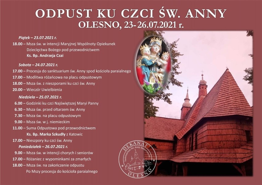 Program odpustu w kościele świętej Anny w Oleśnie