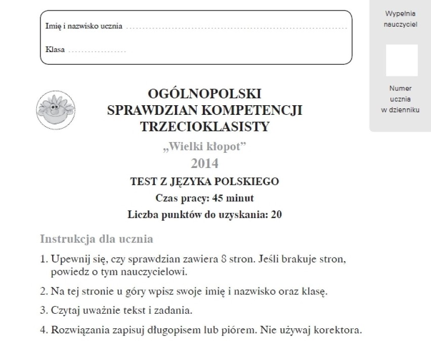 Sprawdzian trzecioklasisty 2014 z Operonem. Język polski...