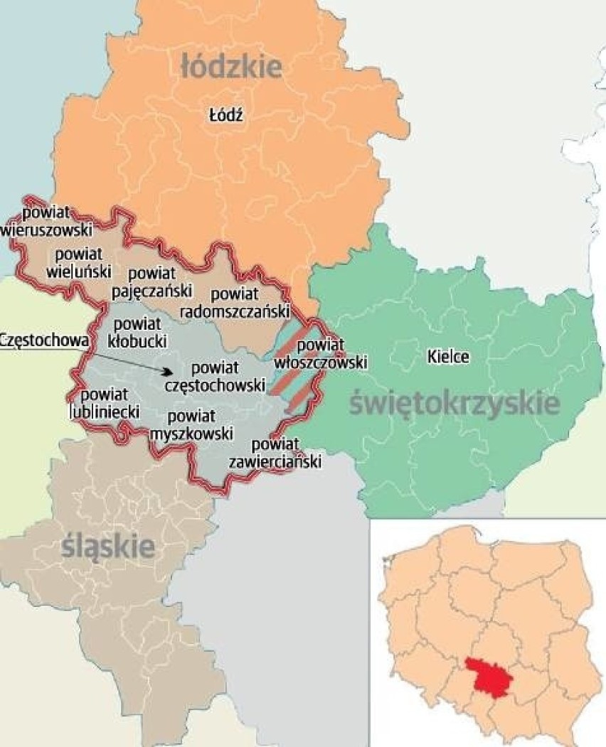 Przykładowe kształty województwa częstochowskiego, które...