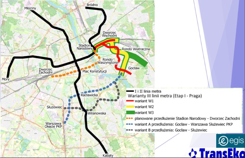 Przewidywany cały przebieg trzeciej linii metra.