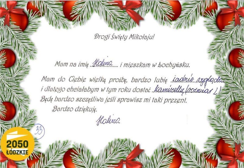 Listy do św. Mikołaja pensjonariuszy DPS w Łochyńsku
