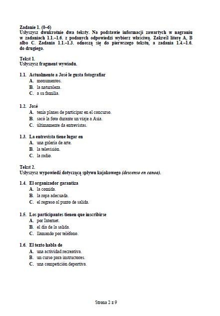 Egzamin gimnazjalny 2012: Język hiszpański [ARKUSZE, ODPOWIEDZI wkrótce]. Poziom rozszerzony