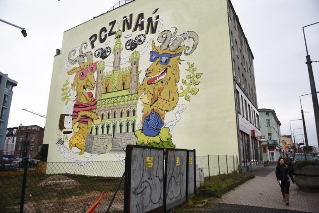 Przy Głogowskiej na ścianie budynku pojawił się mural z koziołkami