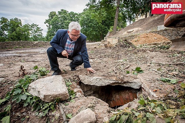 W trakcie usuwania karpy korzeniowej po ściętym drzewie, na terenie kompleksu zamku Książ w Wałbrzychu, został odsłonięty częściowo zasypany tunel