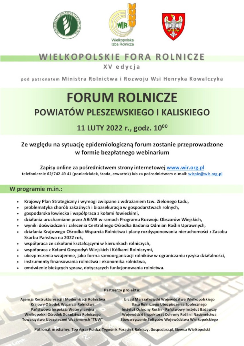 Wielkopolskie Forum Rolnicze w 2022 roku odbędzie się w formie konferencji online