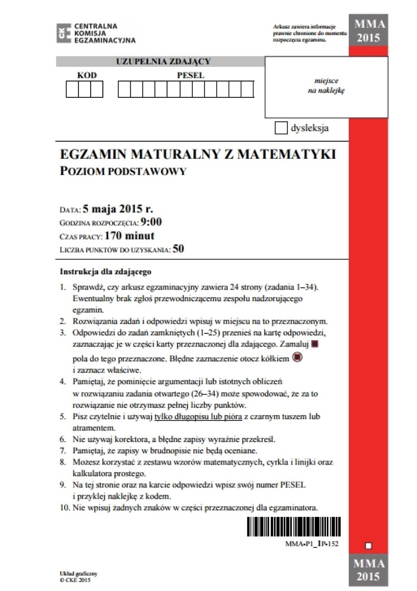 Matura podstawowa z matematyki 2015