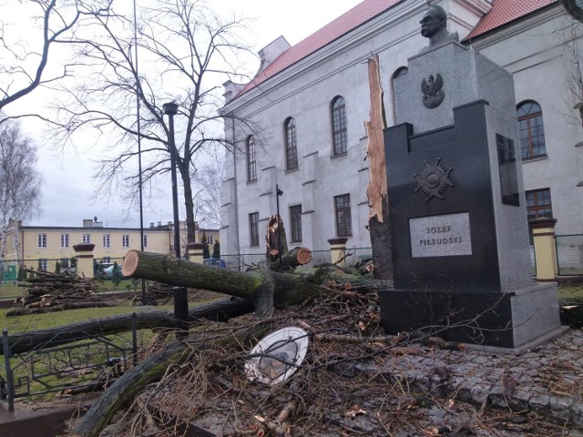Drzewa padały pokotem wokół pomnika Józefa Piłsudskiego