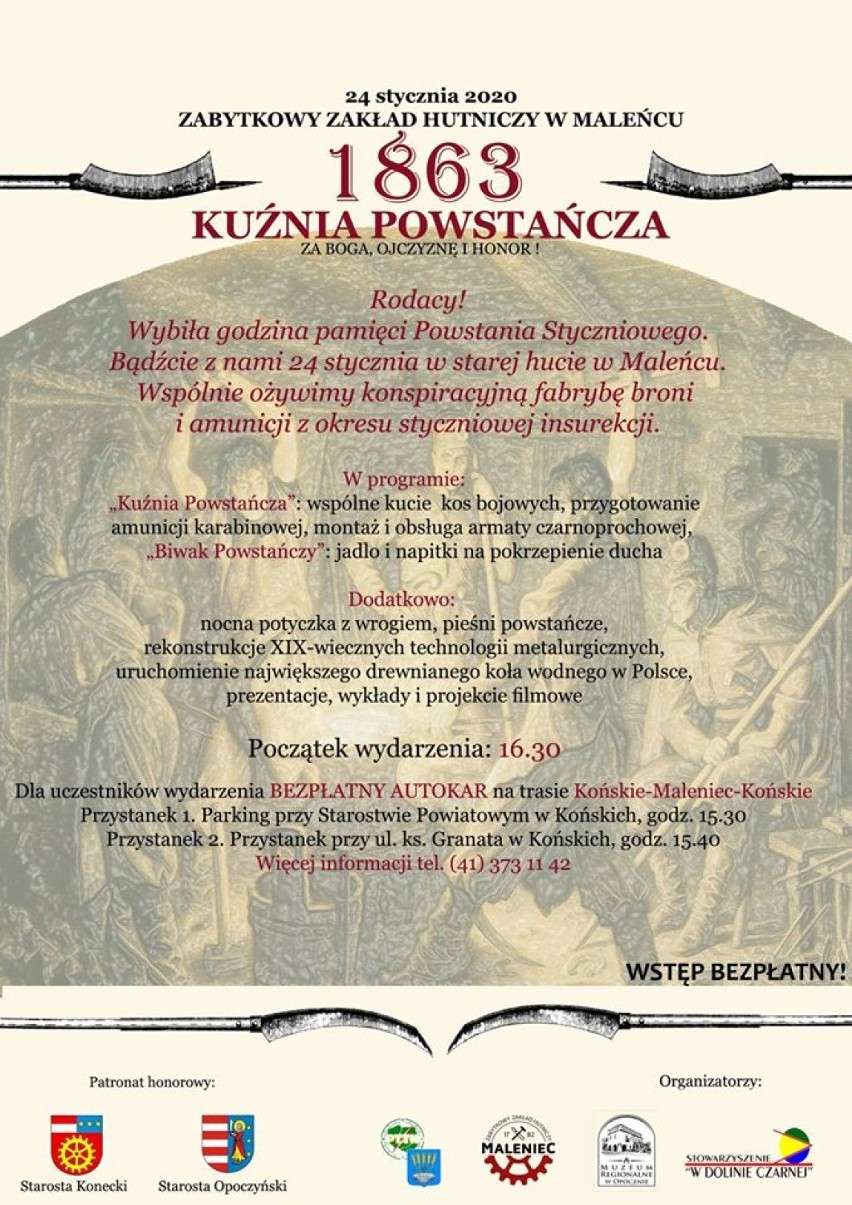 Rekonstrukcja historyczna pn. „Kuźnia Powstańcza 1863” odbędzie się na terenie Zabytkowego Zakładu Hutniczego w Maleńcu [program]