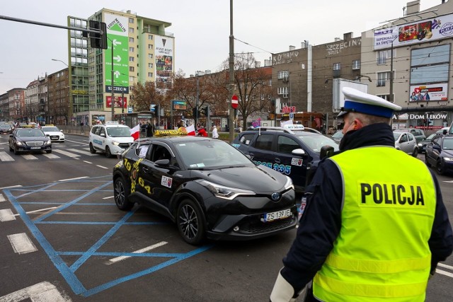 Protest taksówkarzy w Szczecinie - 15.12.2020