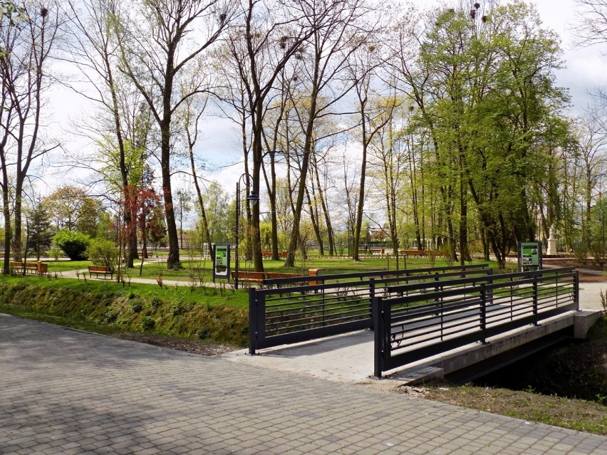 Park Świętojański w Radomsku wiosną - część odnowiona w...
