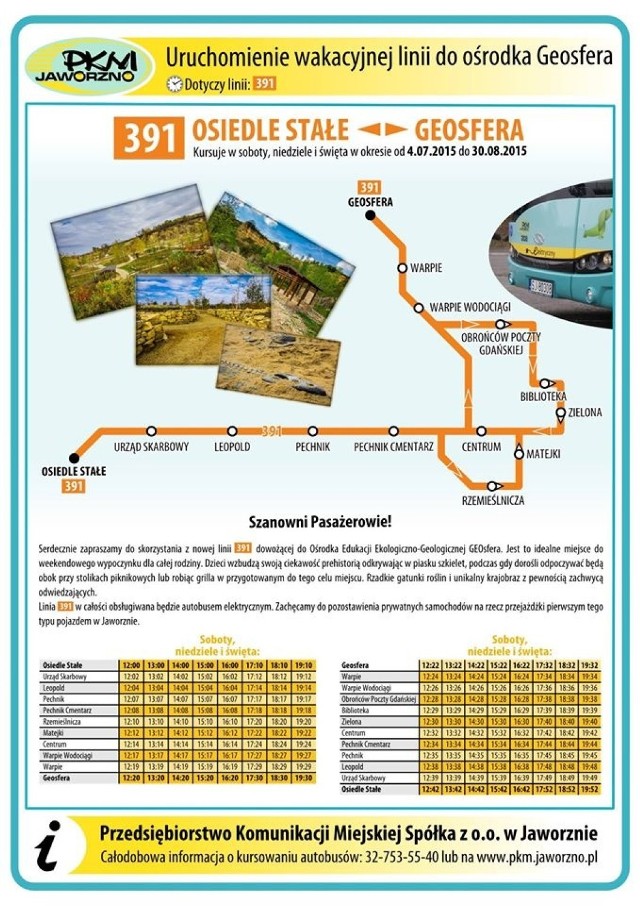 PKM Jaworzno: wakacyjny autobus z Osiedla Stałego i Leopoldu do GEOsfery