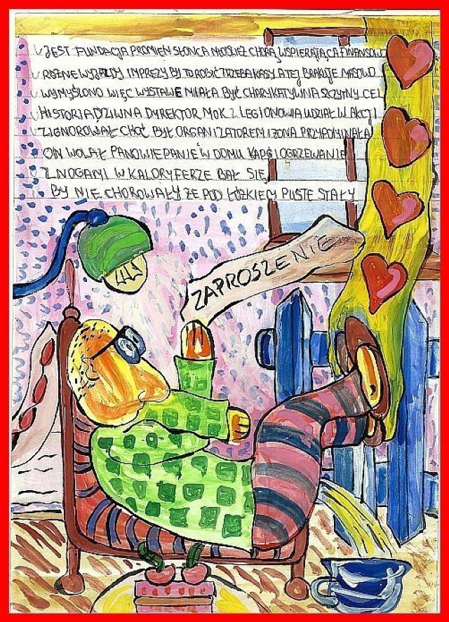 Obraz &quot;Miłość - Kaloryfer&quot; z wierszem Don Kichotki, namalowany przez Warszawskiego Nikifora. Fot. Marek Krauss
