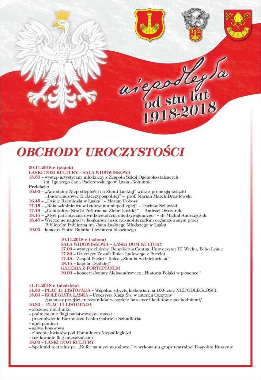 W piątek początek trzydniowych obchodów 100-lecia Niepodległości w Łasku [program]