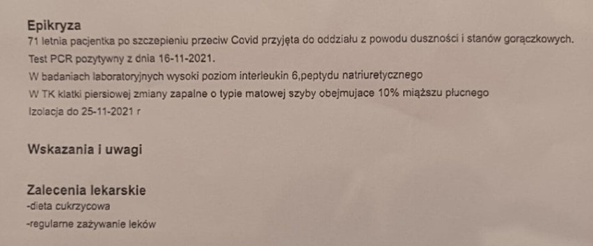 Szpital w Piotrkowie wypisał do domu pacjentkę z covidem....