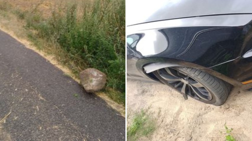 Uszkodził samochód po wjechaniu na kamień pod Wapnem. Obwinia jednego z rolników. Co ustaliła policja z Wągrowca?