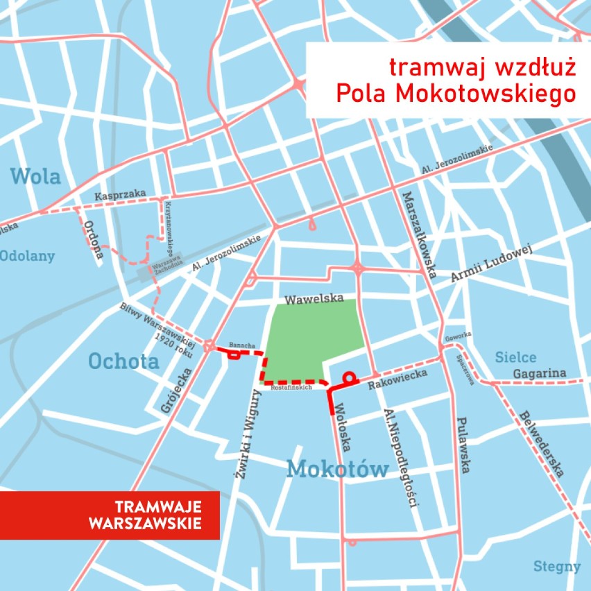 Będzie linia tramwajowa wzdłuż Pola Mokotowskiego. Tory połączą Ochotę i Mokotów