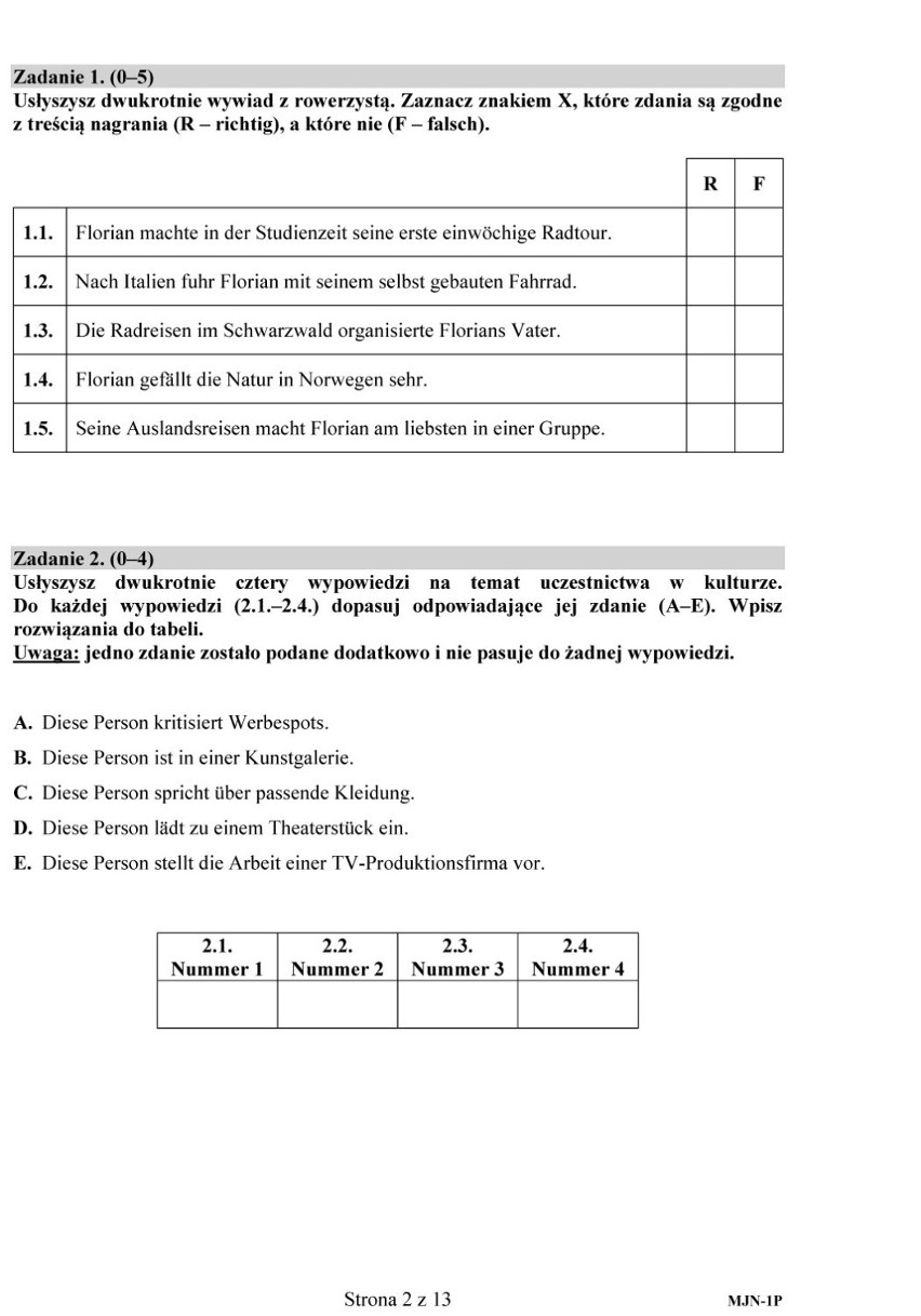 Matura 2016: niemiecki podstawowy - arkusze PDF