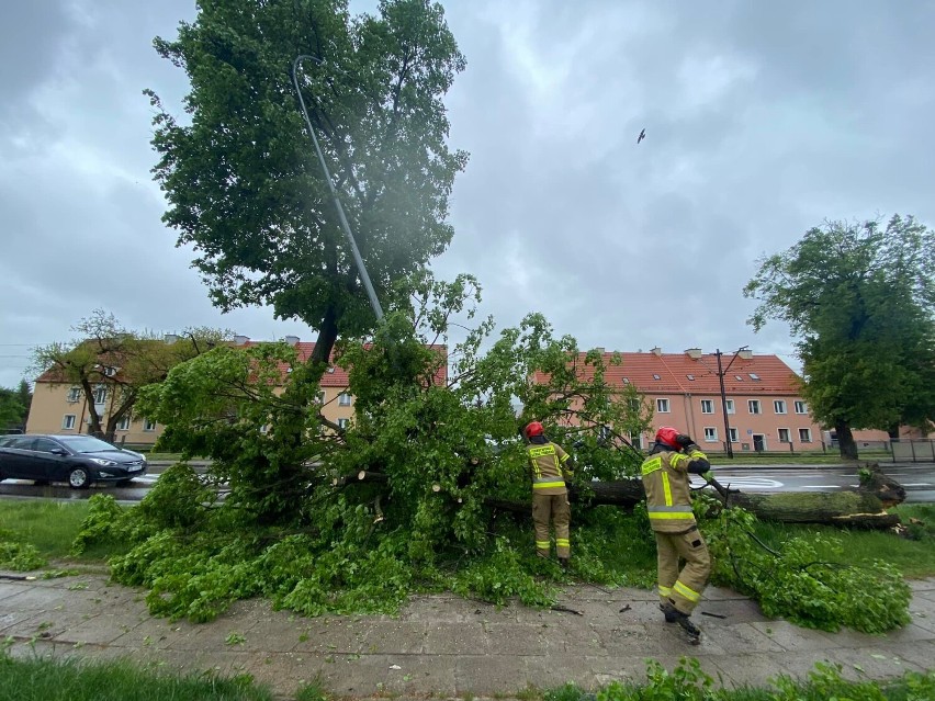 Połamane gałęzie i drzewa, uszkodzona latarnia, płonące baloty - pracowity czas dla strażaków