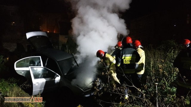 Pożar samochodu w Kluczborku.