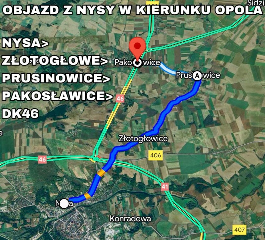 Stałej blokady obwodnicy Nysy w rejonie zjazdu do Opola i do...
