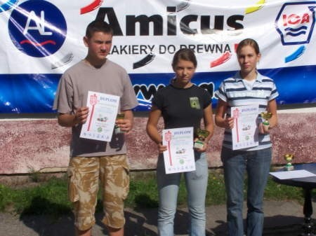 Zwycięzcy w kategorii karabin pneumatyczny 30 strzałów: Maciej Kudrycki, Paula Wrońska i Joanna Kuczerowska.