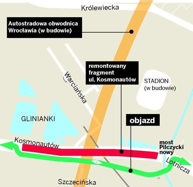 Dotychczasowy objazd ul. Lotniczej zostaje wydłużony o około...