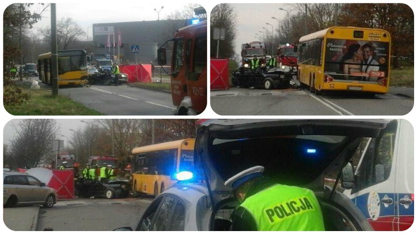 Śmiertelny wypadek w Gliwicach. W autobus uderzyła osobówka, jedna osoba nie żyje