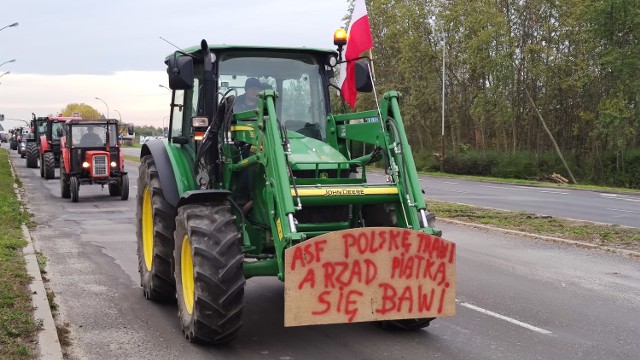 Protest rolników w Piotrkowie: 43 ciągniki przejechały przez miasto do A1