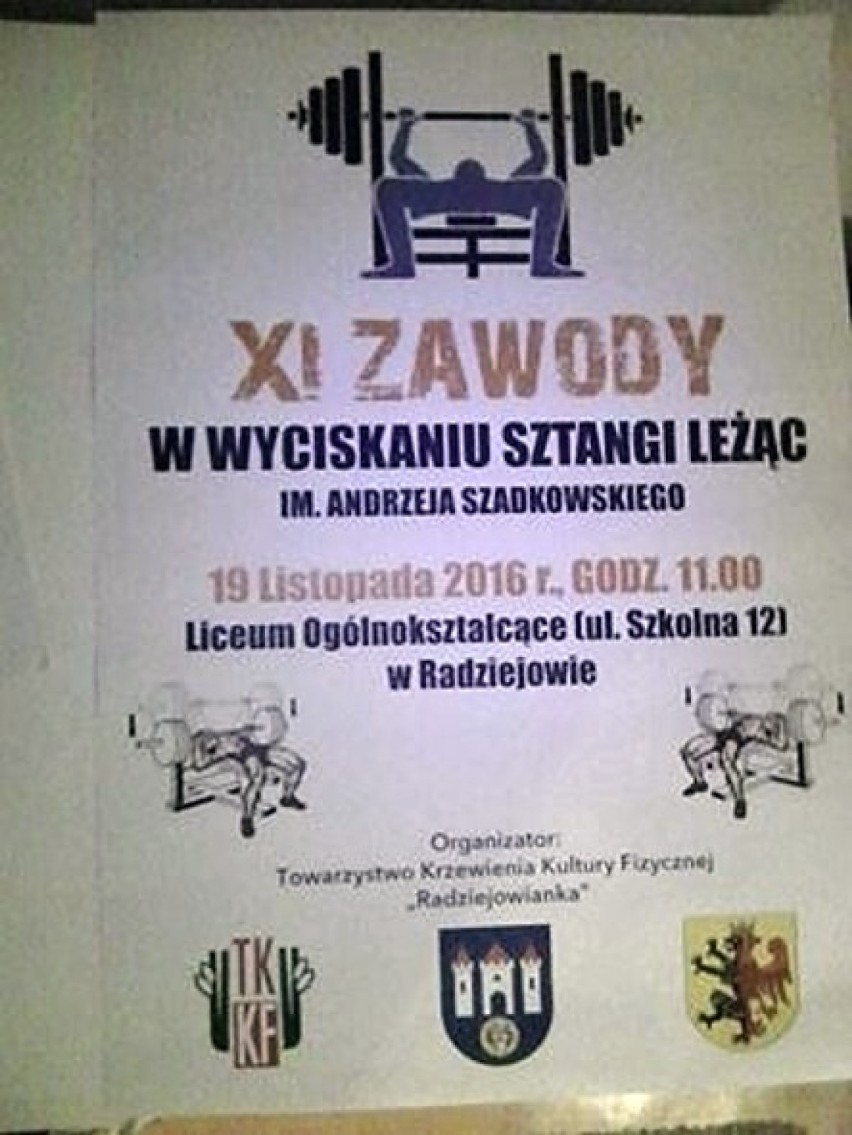 XI zawody w wyciskaniu sztangi leżąc im. Andrzeja Szadkowskiego propagatora ćwiczeń siłowych